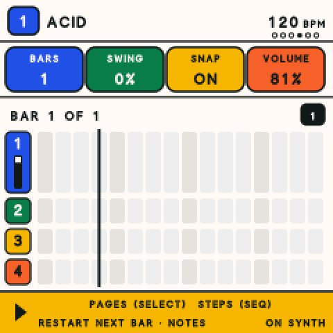 The FM-1 loop page saying Restart next bar at the bottom.